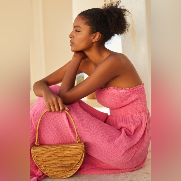 New Anthropologie✨Marisol Smocked Gauze Maxi Dress- Medium Pink - Picture 10 of 11